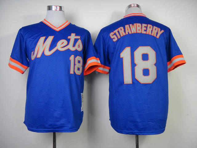 Men New York Mets #18 Strawberry Blue Throwback 1983 MLB Jerseys